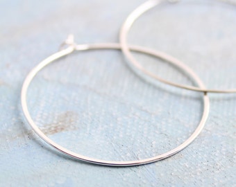 Silver Hoop Earrings, Medium Sterling Silver Hoops 1.5" thin hoop earrings, sterling silver hoop earings, minimalist silver earrings