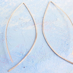 Gold Earrings Thin Gold Almond Hoops minimalist jewelry, gold wishbone earrings, thin gold hoop earrings, unique earrings image 2