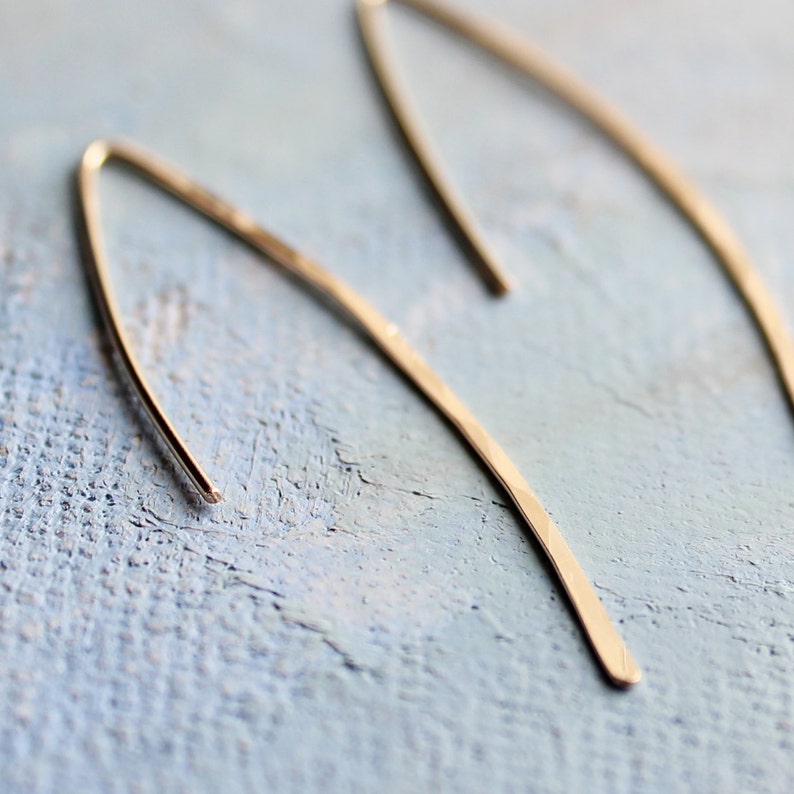 Gold Line Earrings minimalist jewelry, thin gold earrings, minimalist gold earring, thin open hoop earrings, gold earrings image 1