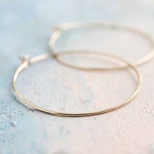 Gold Hoop Earrings Medium, Gold Hoops Earrings 1.5&quot; thin hoop earrings, gold hoop earrings