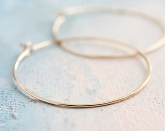 Gold Hoop Earrings Medium, Gold Hoops Earrings 1.5" thin hoop earrings, gold hoop earrings