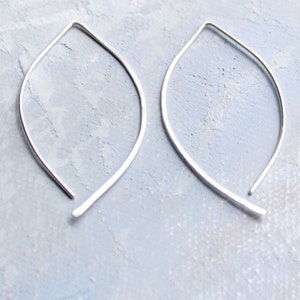 Silver Open Hoop Earrings - Open Almond Hoops (MEDIUM)- minimalist jewelry, silver earrings, thin hoop earrings, leaf earring