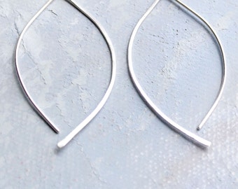 Silver Open Hoop Earrings - Open Almond Hoops (MEDIUM)- minimalist jewelry, silver earrings, thin hoop earrings, leaf earring