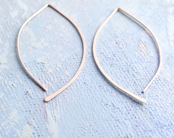 Minimalist Earrings - gold open hoop earrings in almond shape (Medium) - gold earrings, threader earrings, minimalist jewelry,