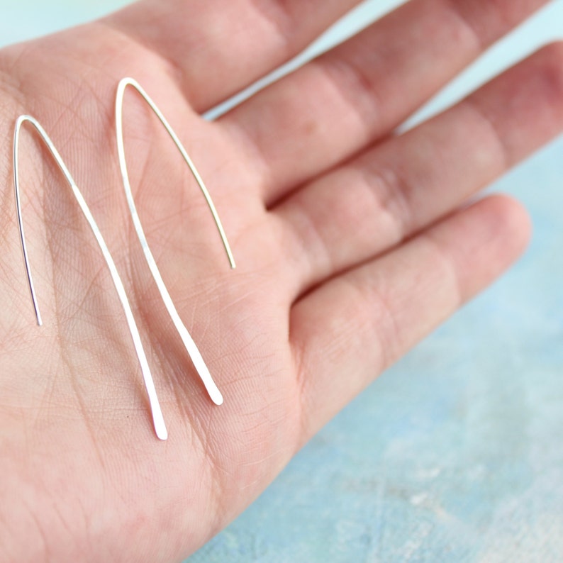 Threader Earrings silver, wishbone earrings, minimalist earring, sterling silver minimalist jewelry image 2