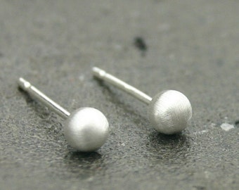 brushed finish handmade from scratch Round domed silver stud earrings sterling silver