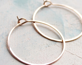 Small Rose Gold Hoops 1", Delicate Jewelry, Thin Hoop Earrings