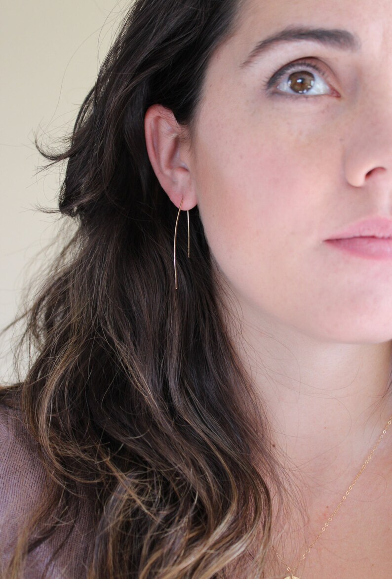 Gold Line Earrings minimalist jewelry, thin gold earrings, minimalist gold earring, thin open hoop earrings, gold earrings image 5