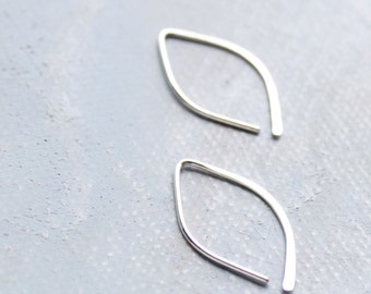 Open Hoop Earrings in Silver Almond Shape (SMALL) - Thin Silver Hoop Earrings - minimalist jewelry, silver earrings, sterling silver hoops