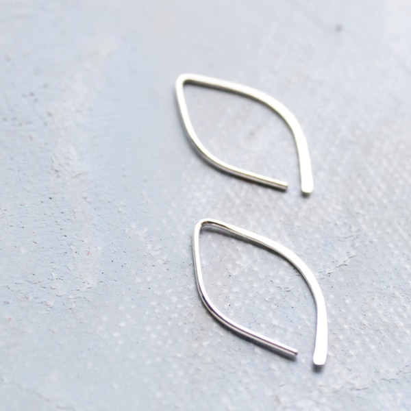 Small Sterling Silver Open Hoop Earrings – Almond Shape, Minimalist Jewelry