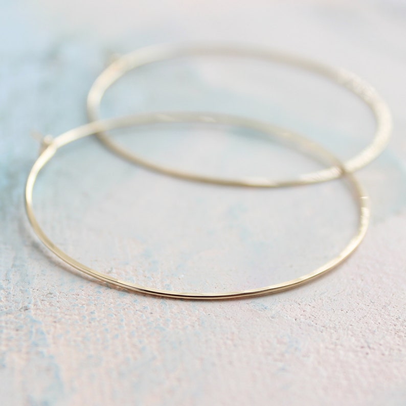 Thin Gold Hoop Earrings, Large Hoop Earrings 2 large thin gold hoops, gold earrings, minimalist earrings image 1