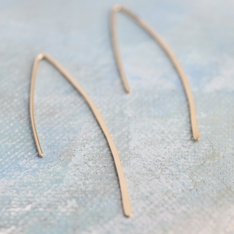 Gold Line Earrings minimalist jewelry, thin gold earrings, minimalist gold earring, thin open hoop earrings, gold earrings image 4