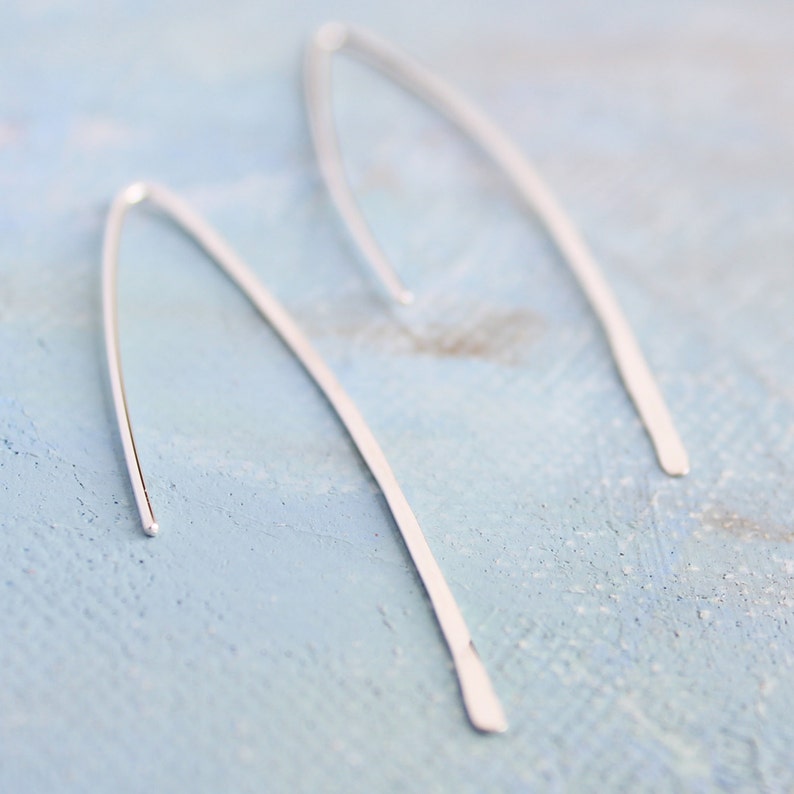 Threader Earrings silver, wishbone earrings, minimalist earring, sterling silver minimalist jewelry image 1