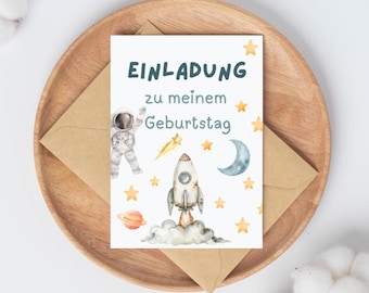 Space invitation for children's birthday | Digital invitation with rocket & astronaut | Instant download | Invitation card boy