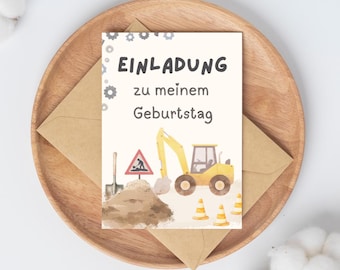 Construction site invitation for children's birthday party | Digital invitation with excavator & construction site | Instant download | Invitation card for boys