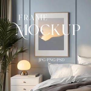 Bedroom Mockup, Vertikal Frame Mockup, Blue Interior Mockup 70x90