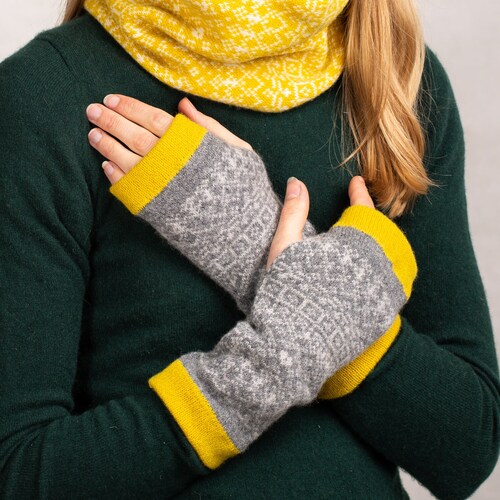 Fair Isle Fingerless Mittens Fingerless Gloves Yellow Etsy UK