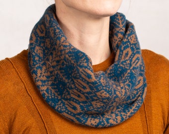 Cache-cou tricoté unisexe, snood de graine à arbre tricoté, bleus, couleurs automnales, laine d'agneau, snood pour hommes,