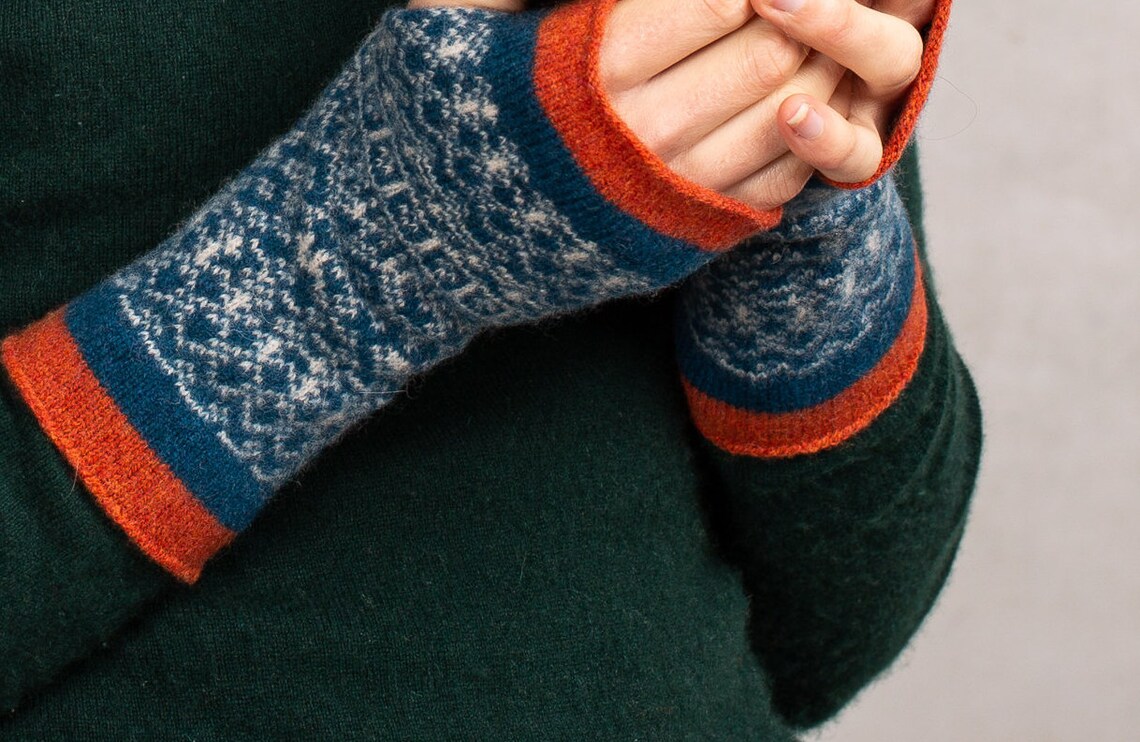 Knitted Fair Isle Wrist Warmers With Thumbs Etsy UK