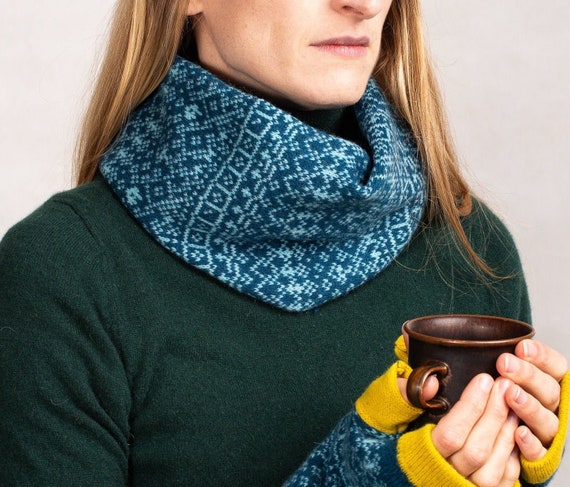 Teal Blue Snood Fair Isle Snood Infinity Scarf Loop Scarf
