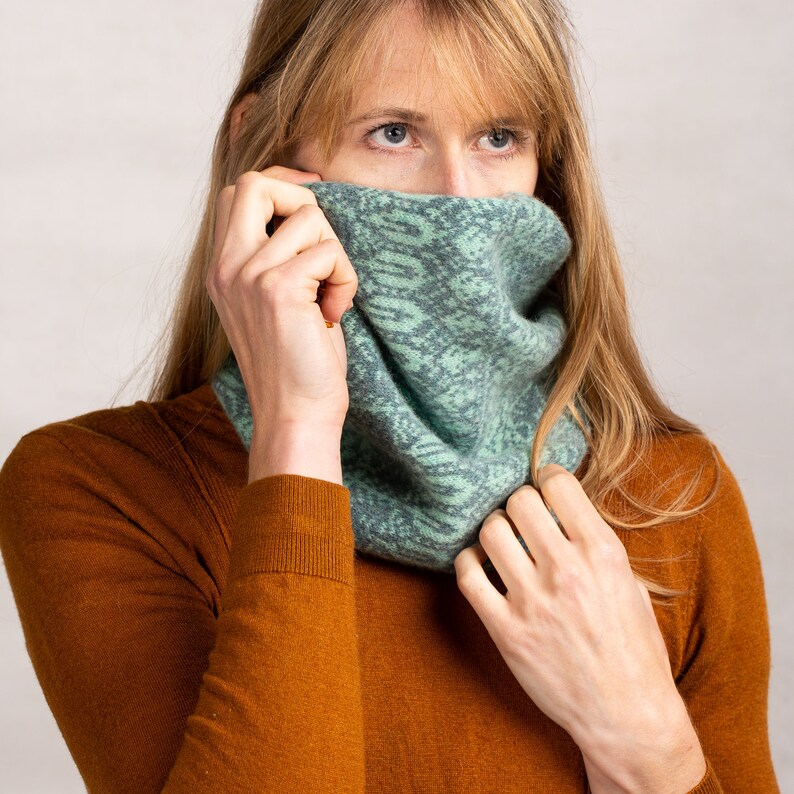 Soft Knitted Snood, Green Cowl Neck Scarf, Grey Snood, Knitted Snood