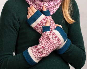 Knitted Fair Isle Wrist Warmers with Thumbs