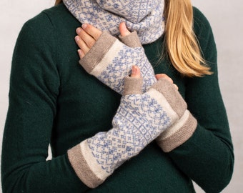 Knitted Fair Isle Wrist Warmers with Thumbs