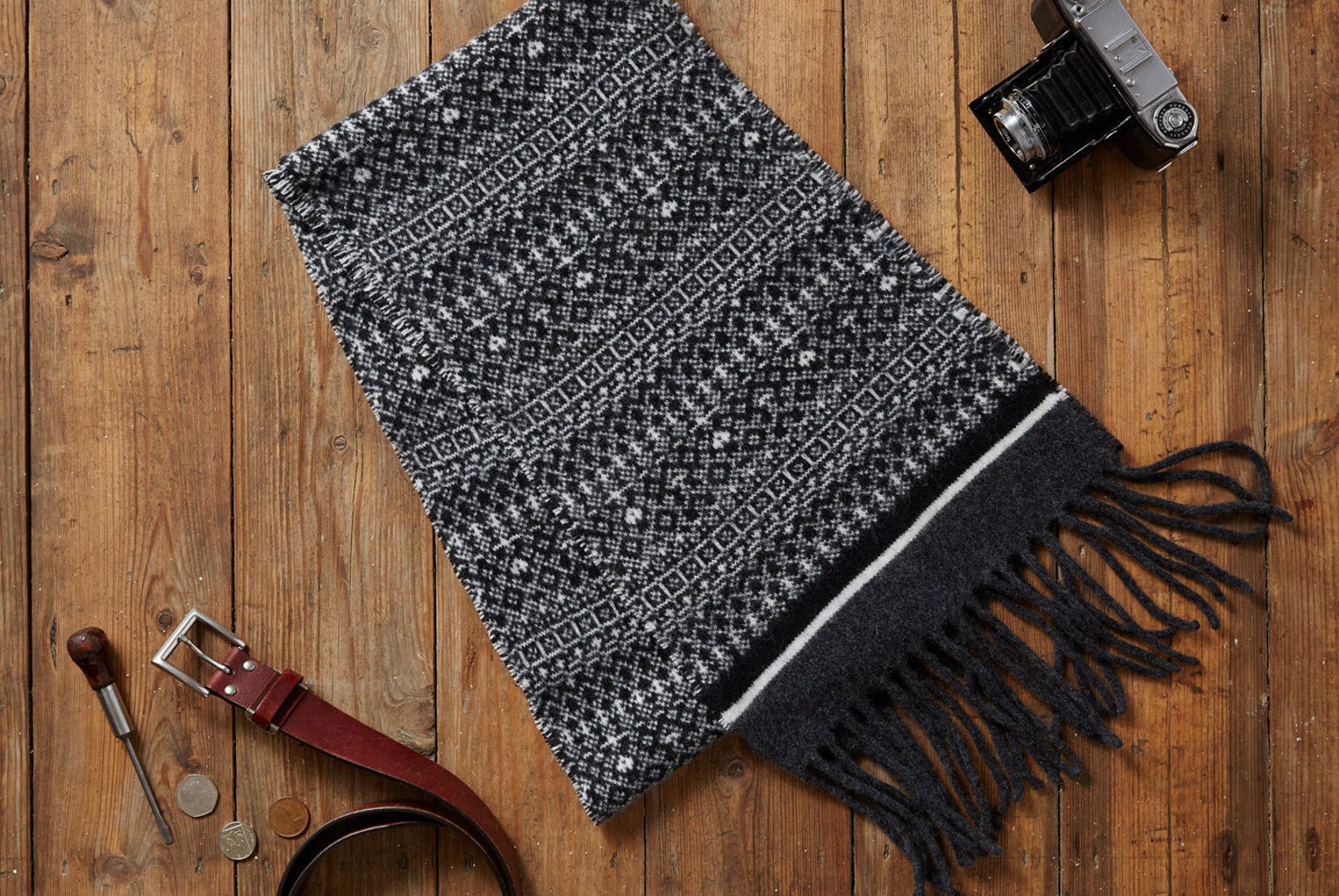 Fair Isle Knitted Scarf Mens Blanket Scarf Monochrome Scarf - Etsy