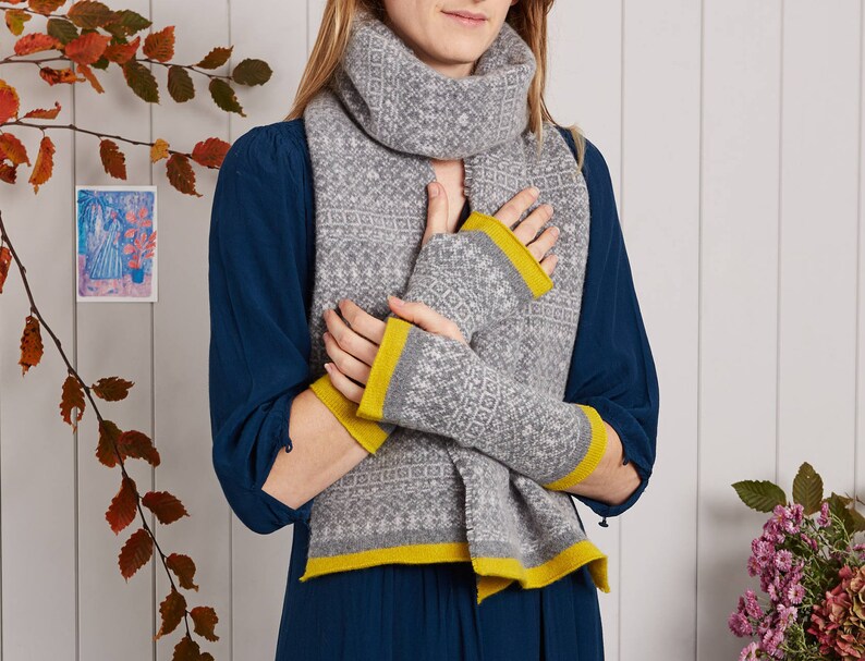 Fair Isle Fingerless Mittens Fingerless Gloves Yellow Etsy UK