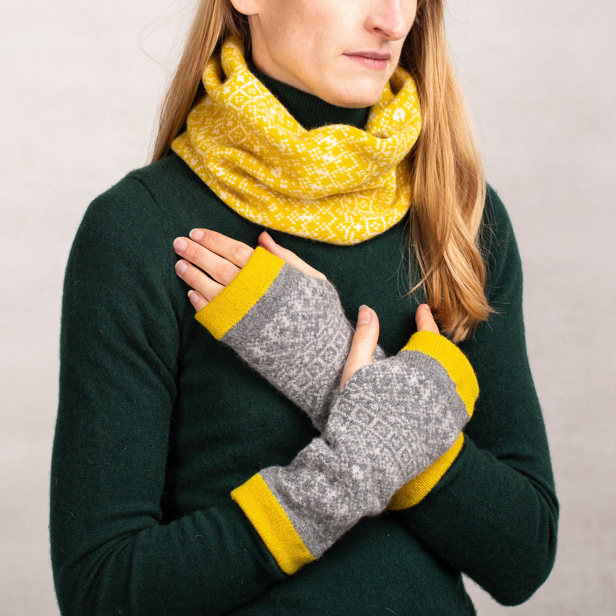 Fair Isle Fingerless Mittens Fingerless Gloves Yellow - Etsy