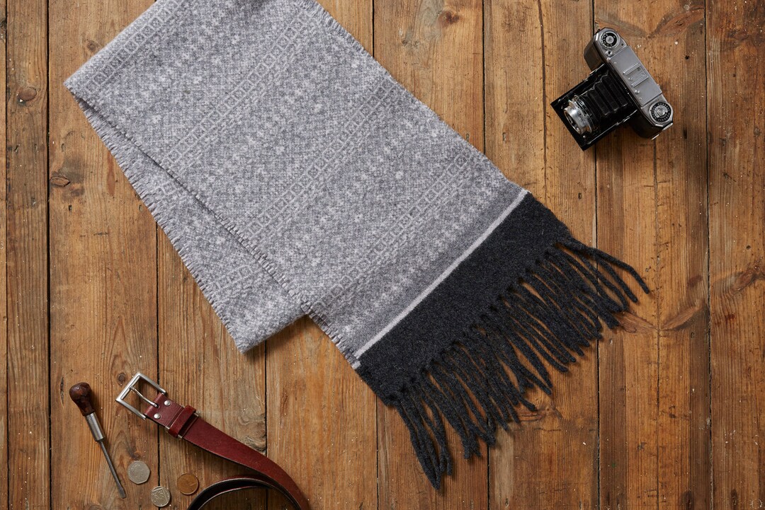 Fair Isle Knitted Scarf Mens Blanket Scarf Mens Grey Scarf Etsy UK