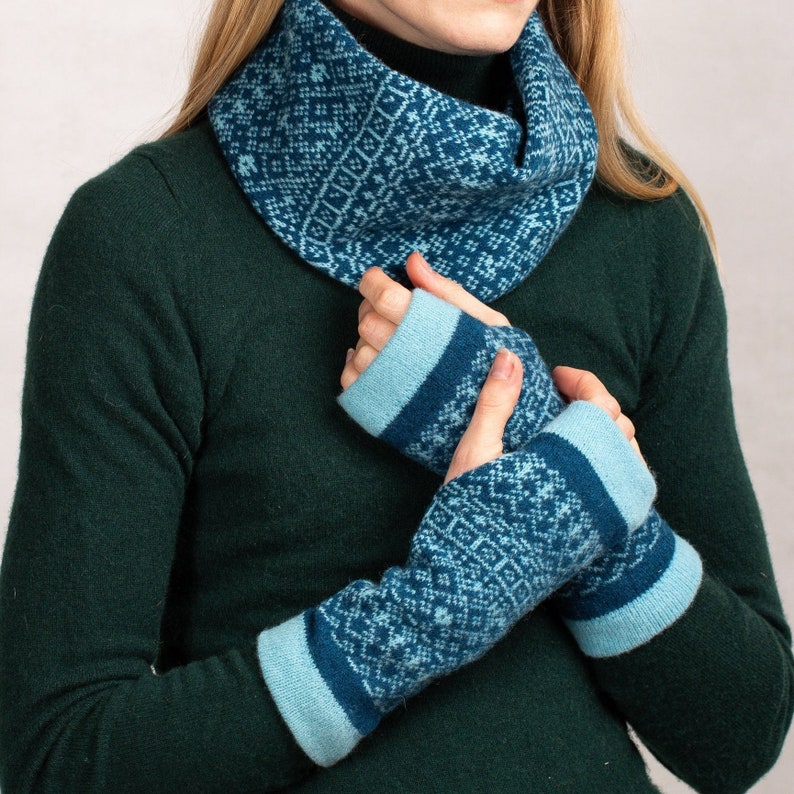 Fair Isle Fingerless Mittens Fingerless Gloves Blue Mitts Etsy UK