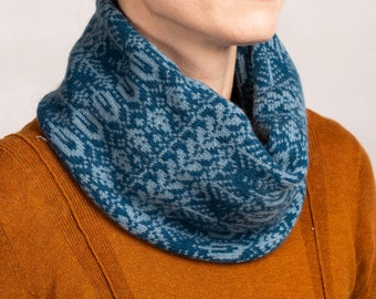 Cache-cou tricoté unisexe, snood de graine à arbre tricoté, bleus, couleurs automnales, laine d'agneau, snood pour hommes,