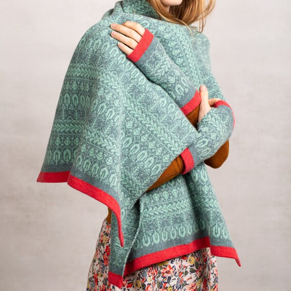 Knitted blanket scarf grey wool shawl fair isle shawl Etsy