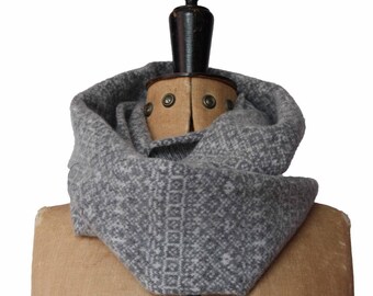 Grey Mix snood, Fair Isle snood, infinity scarf, loop scarf, grey snood, light grey, snood, lambswool, soft, warm, pattern