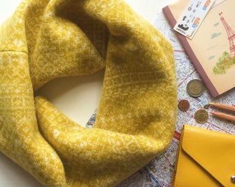 Mustard yellow snood, Fair Isle snood, infinity scarf, loop scarf, mustard snood, wool scarf, snood, wool cowl, soft warm, fair isle, cowl