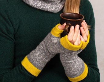 Knitted Fair Isle Wrist Warmers with Thumbs