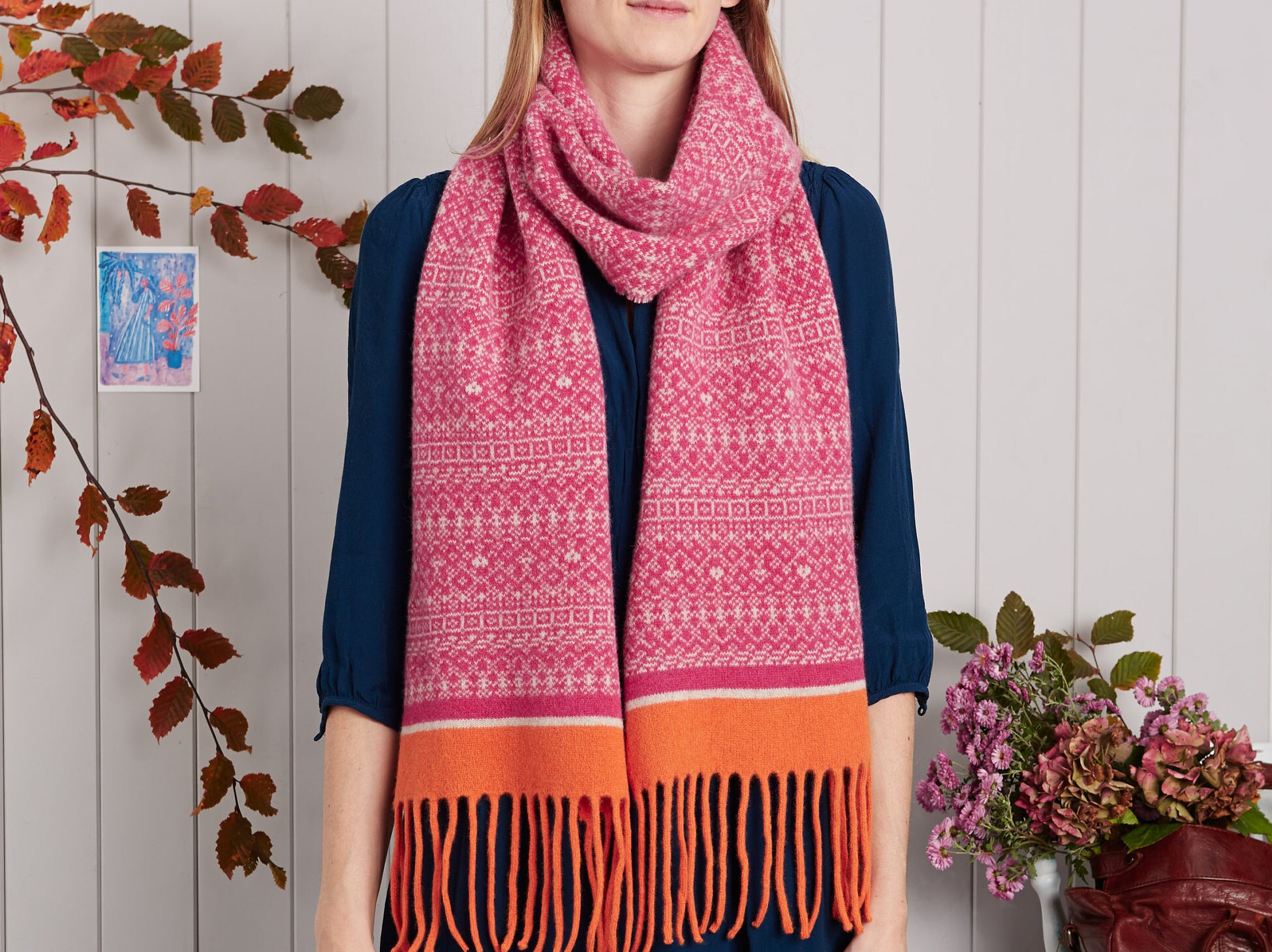 Fair Isle Knit Scarf wool scarf Fringed scarf pattern | Etsy