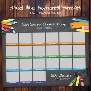 PHOTOSHOP School Class Photo Template - School Supplies - 8x10 Photoshop File