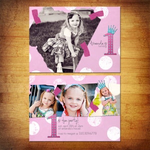 5x7 Birthday Photo Card Photoshop PSD Template - Princess Party