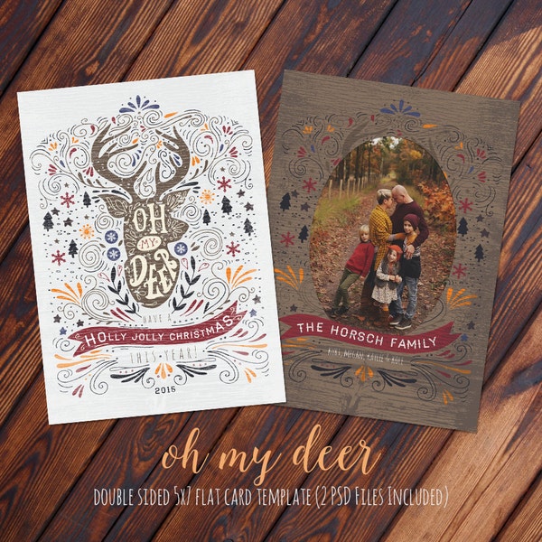 5x7 Holiday Oh My Deer Christmas Card - Photoshop PSD