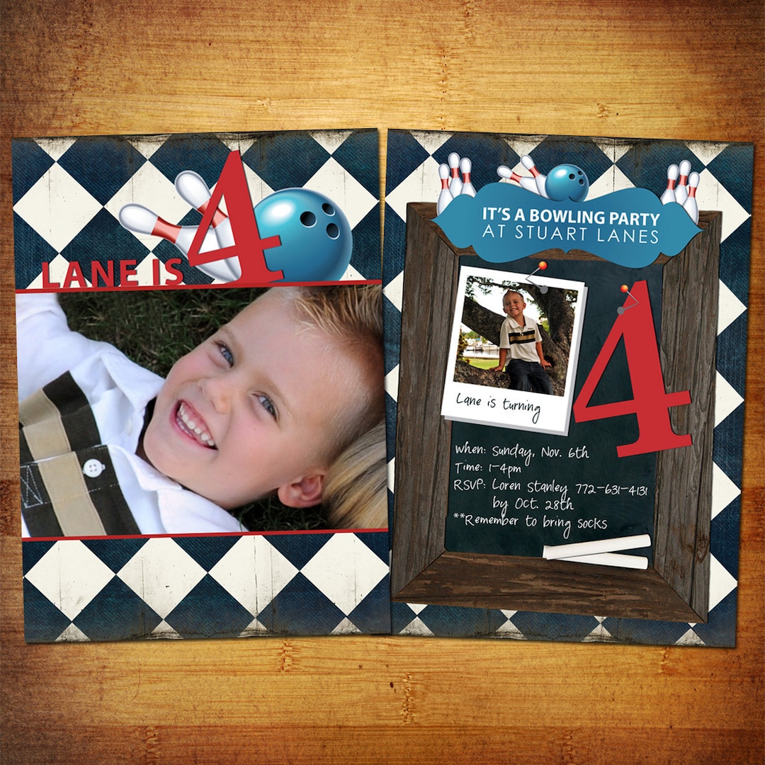 Bowling Birthday Card PSD Template 5x7 Flat Card - Etsy