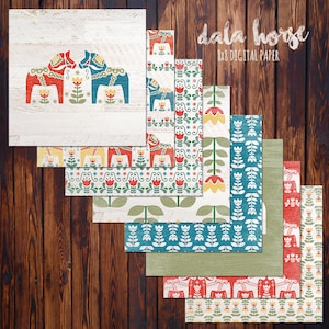 Dala Horse Digital Scrapbook Paper Pack (8x8"-300 dpi) - 8 Digital papers