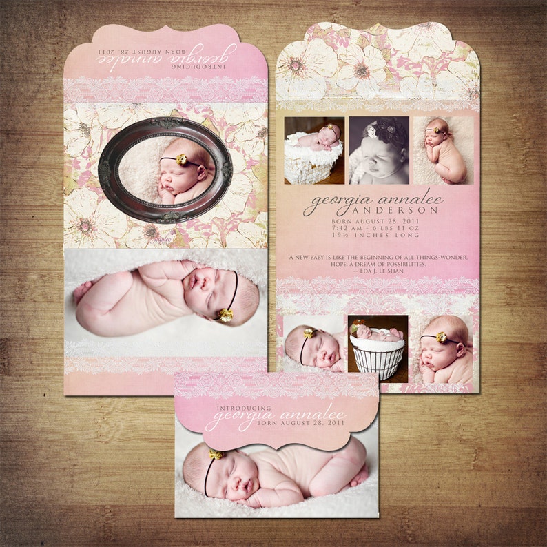 5x7 Birth Announcement Luxe Folded Card PSD Template Annalee Etsy