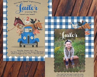 Customized Little Blue Truck Birthday Invite - Option to add Photo