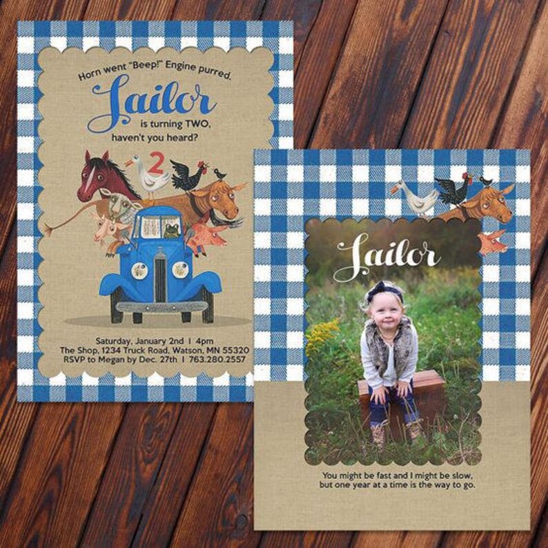 Customized Little Blue Truck Birthday Invite Option to add
