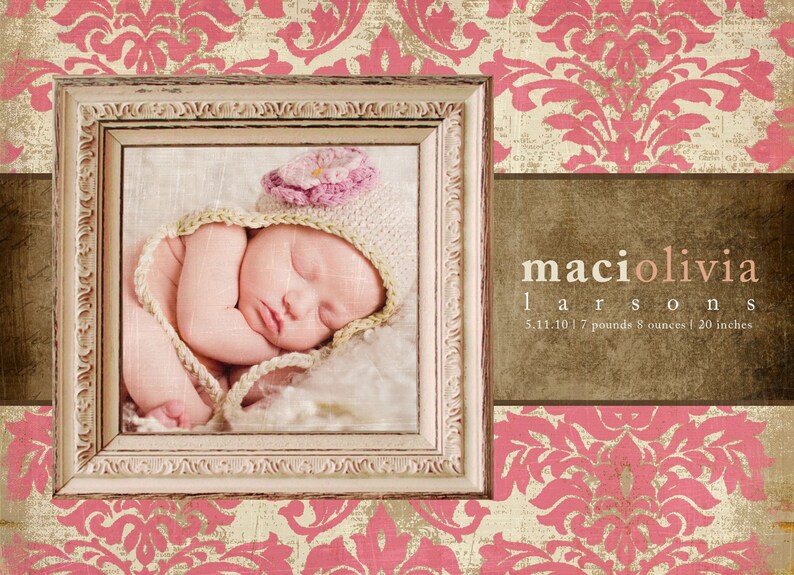 Baby Girl Birth Announcement digital File Maci Olivia Etsy