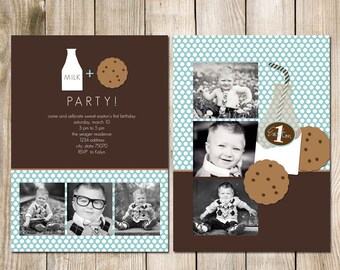 5x7 Birthday Photo Card Photoshop PSD Template - MIlk and Cookies