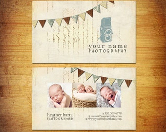 Photography Business Card PSD Template Design - Flag Banner Camera