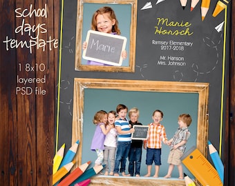 PHOTOSHOP School Class Photo Template - 8x10 Photoshop File -School Supplies